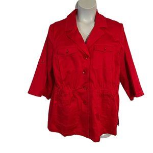 Joan Rivers Button Front  Gathered Waist 3/4 Sleeve Jacket Women Size 22 W Red